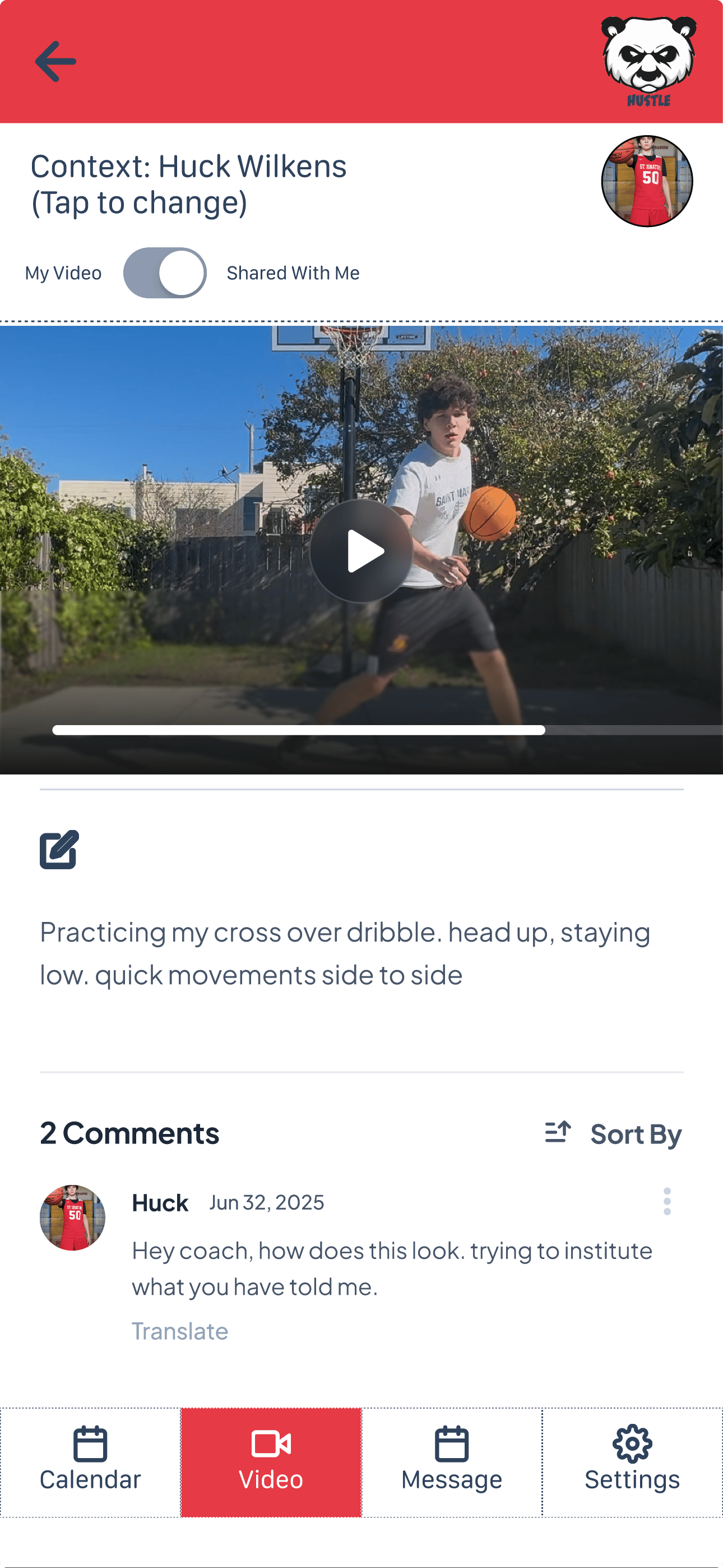 Shows Athlete Homework video showing that he has done the coaches training Program