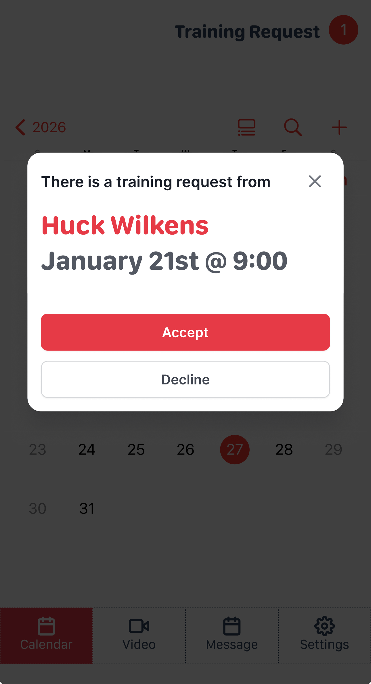 Shows the in app booking functionality