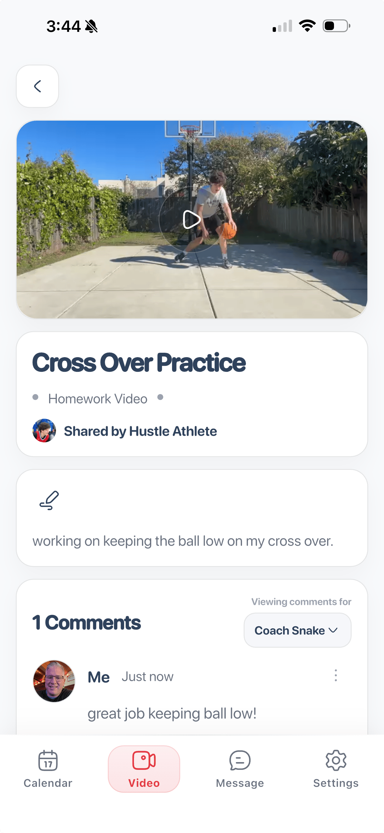 Shows Athlete Homework video showing that he has done the coaches training Program
